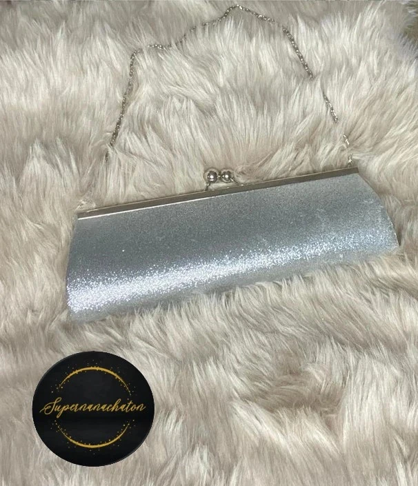 Bolsa / clutch de festa cinza com lantejoulas prateadas – photo 2